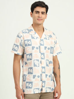 Greenfibre - Men Cream Printed Slim Fit Casual Shirt