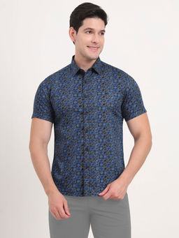 Greenfibre - Men Blue Printed Slim Fit Casual Shirt