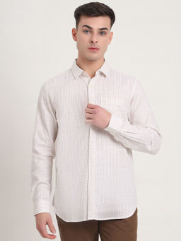JadeBlue - Men Beige Stripes Slim Fit Casual Shirt