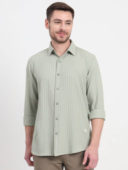JadeBlue - Men Green Stripes Slim Fit Casual Shirt