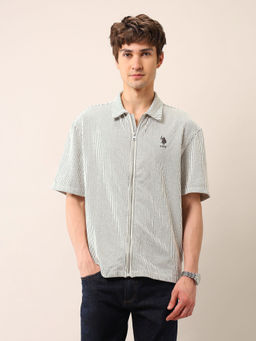 U.S. Polo Assn. Denim Co. - Men Grey Stripes Boxy Fit Casual Shirt