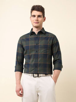 U.S. POLO ASSN. - Men Green Checks Tailored Fit Formal Shirt