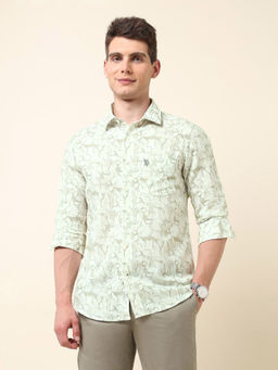 U.S. POLO ASSN. - Men Green Printed Tailored Fit Casual Shirt