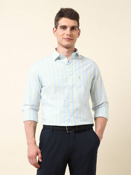 U.S. POLO ASSN. - Men Blue Stripes Tailored Fit Formal Shirt
