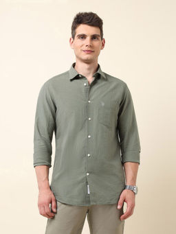 U.S. POLO ASSN. - Men Green Stripes Tailored Fit Casual Shirt