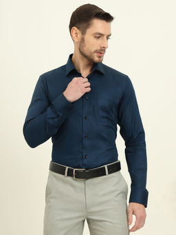 JadeBlue - Men Green Self Design Slim Fit Formal Shirt
