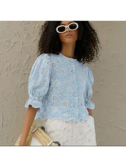 MISS MOSA BY AKANKSHA - Women Blue Self Design Top