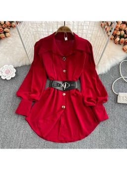 MISS MOSA BY AKANKSHA - Women Red Solid Shirt with Belt (Set of 2)