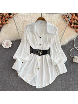 MISS MOSA BY AKANKSHA - Women White Solid Shirt with Belt