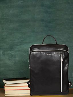Sassora - Genuine Premium Leather Black Unisex Medium Size Backpack
