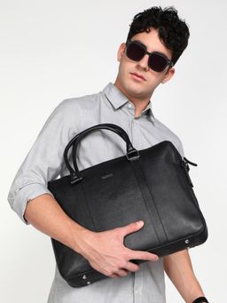 Sassora - Black Genuine Premium Leather Large Laptop Messenger Bag
