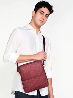 Sassora - Wine Premium Leather Mens Medium Crossbody Bag