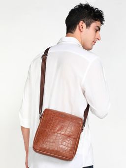 Sassora - Tan Premium Leather Mens Medium Crossbody Bag