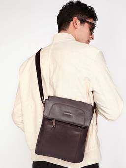 Sassora - Brown Pure Leather Mens Medium Sling Bag