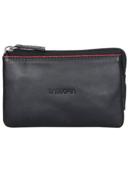 Sassora - Unisex Unlit Black Solid Small Leather Coin & Card Case