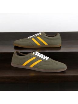 Styli - Men Contrast Striped Court Olive Sneakers