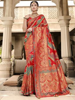 Odette - Red Woven Silk Saree with Unstitched Blouse