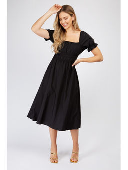 Trendyol - Black Puff Sleeve Midi Smock Dress
