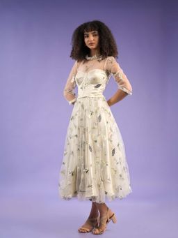 Natalia Livingston - Off White Catherine Bloom Embroidery Dress