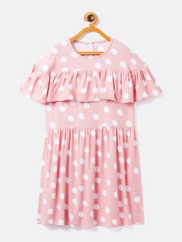 CRIMSOUNE CLUB - Girls Peach Polka Dots Fit And Flare Dress