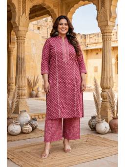 Doriyaan - Women's Pink Cotton Floral Kurta with Palazzo