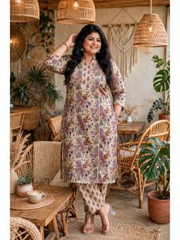 Doriyaan - Women's Multi-Color Cotton Floral Kurta with Palazzo