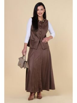 Ayriss - Waistcoat with Belted Skirt - Brown