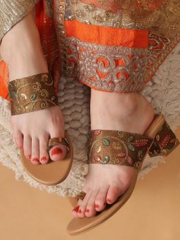 GLAM STORY - Garden Galleria Brown Embroidered Sandal Heels