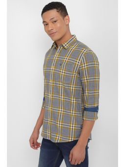 Allen Solly - Men Grey Custom Fit Check Full Sleeves Casual Shirt