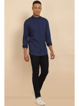 Allen Solly - Men Navy Custom Fit Stripe Full Sleeves Casual Shirt