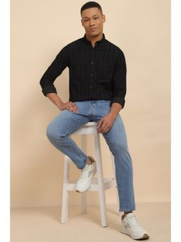 Allen Solly - Men Black Custom Fit Stripe Full Sleeves Casual Shirt