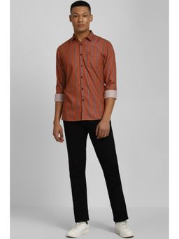 Allen Solly - Men Orange Custom Fit Stripe Full Sleeves Casual Shirt