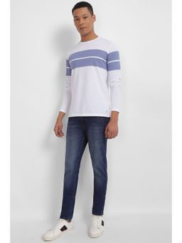 Allen Solly - Men White Stripes Crew Neck T-Shirt