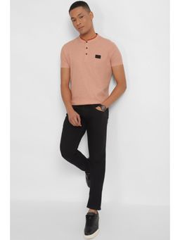Allen Solly - Men Peach Solid Henley Neck T-Shirt