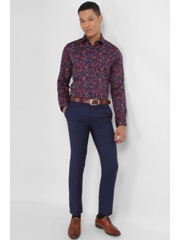Allen Solly - Men Purple Slim Fit Print Full Sleeves Formal Shirt