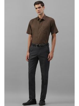 Allen Solly - Men Brown Slim Fit Print Half Sleeves Formal Shirt