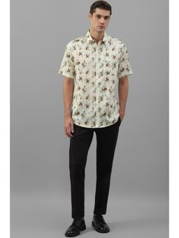 Allen Solly - Men Cream Slim Fit Print Half Sleeves Casual Shirt