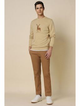 Allen Solly - Men Beige Crew Neck Full Sleeves Casual Sweatshirt