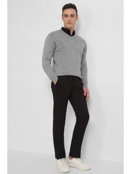 Allen Solly - Men Grey Solid V Neck Full Sleeves Sweater