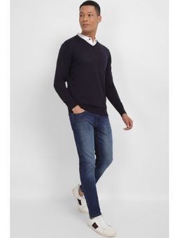 Allen Solly - Men Navy Solid V Neck Full Sleeves Sweater