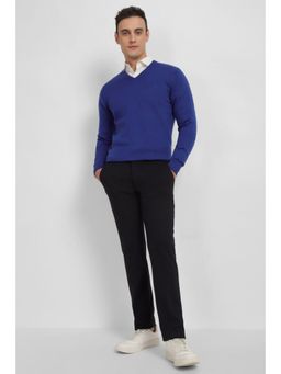 Allen Solly - Men Blue Solid V Neck Full Sleeves Sweater