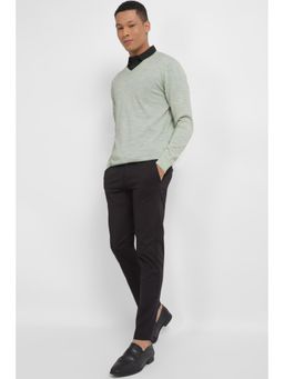 Allen Solly - Men Green Textured V Neck Full Sleeves Sweater