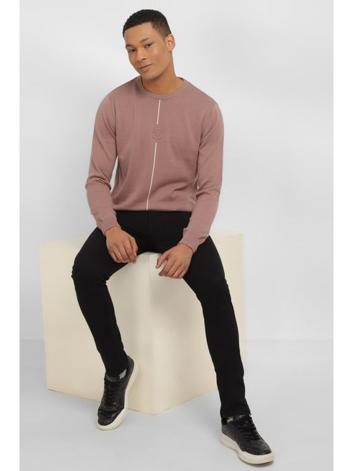 Allen Solly Men Brown Solid Crew Neck Full Sleeves Sweater