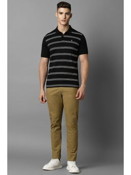 Louis Philippe - Men Black Stripe Polo T-Shirt