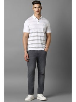 Louis Philippe - Men White Stripe Polo T-Shirt