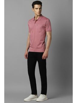 Louis Philippe - Men Pink Print Polo T-Shirt