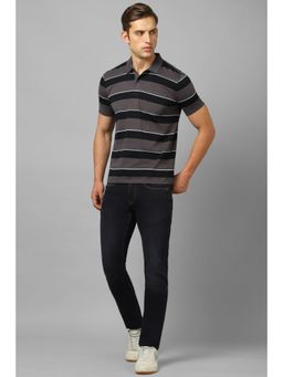 Louis Philippe - Men Grey Stripe Polo T-Shirt