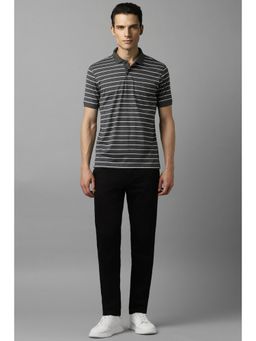 Louis Philippe - Men Grey Stripe Polo T-Shirt