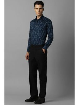 Louis Philippe - Men Navy Slim Fit Print Full Sleeves Formal Shirt