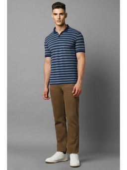 Louis Philippe - Men Blue Stripe Polo T-Shirt